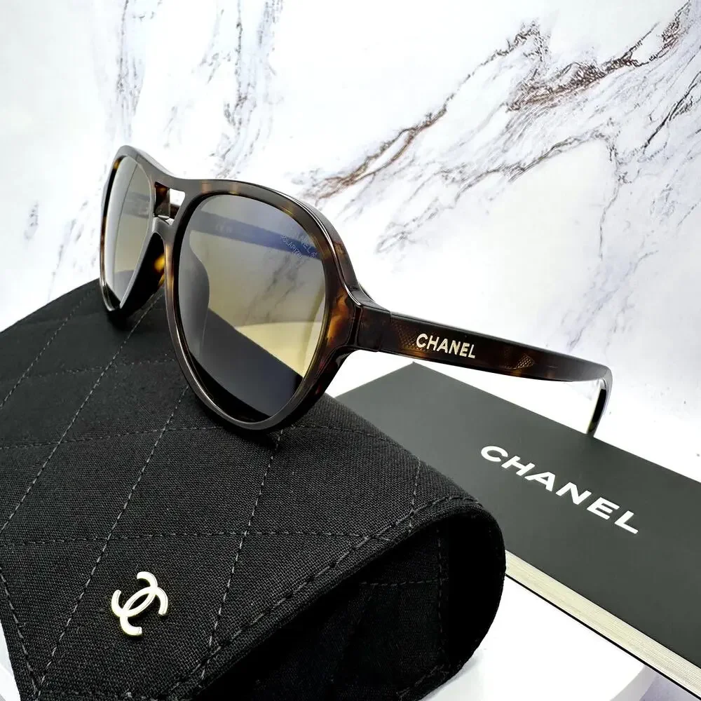 New CHANEL Sunglasses Brown Havana Polarized Lens Pilot Aviator - Picture 8 of 16